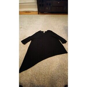 Catherines Womens Plus 4X Black Knit Top Asymmetrical Hem Long Sleeve Light